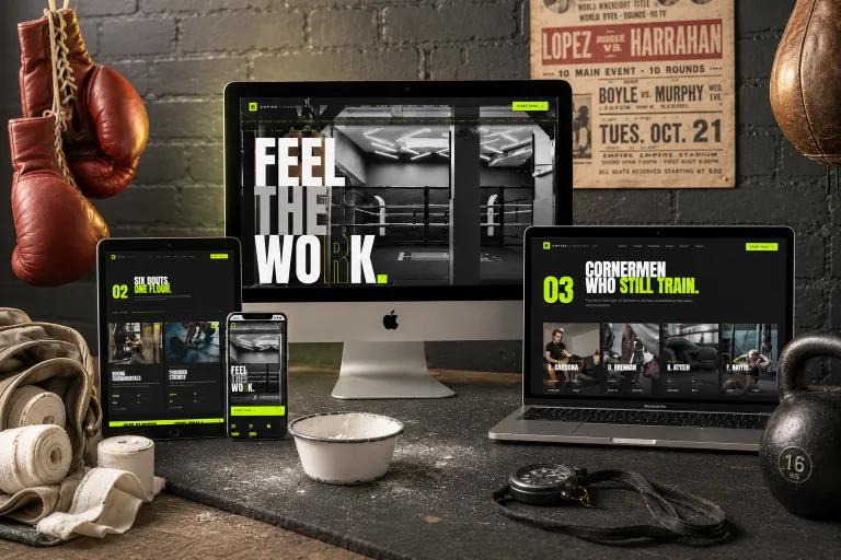 BOXWORKS Athletic Co. concept site shown across phone, tablet and desktop