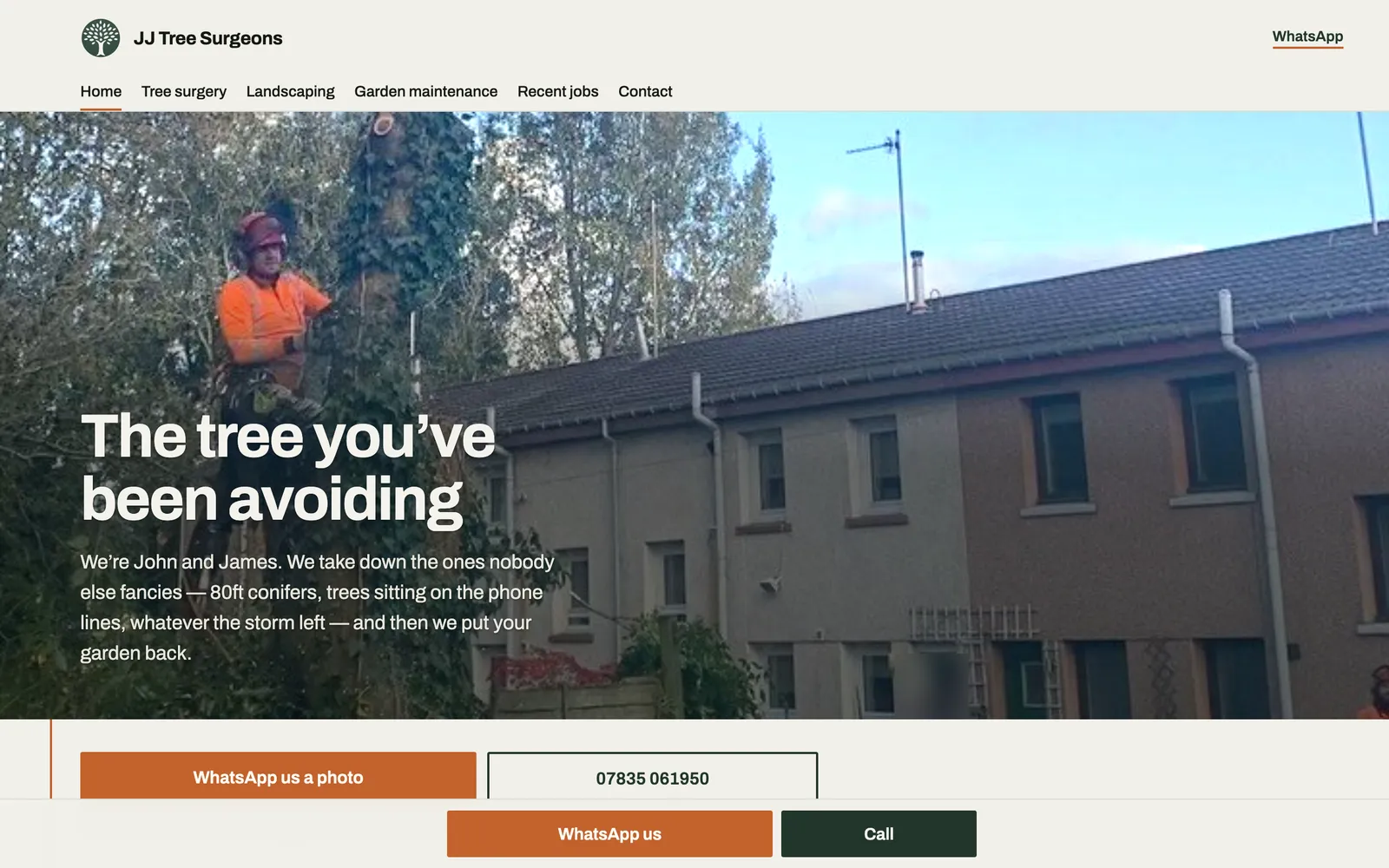 JJ Tree Surgeons homepage