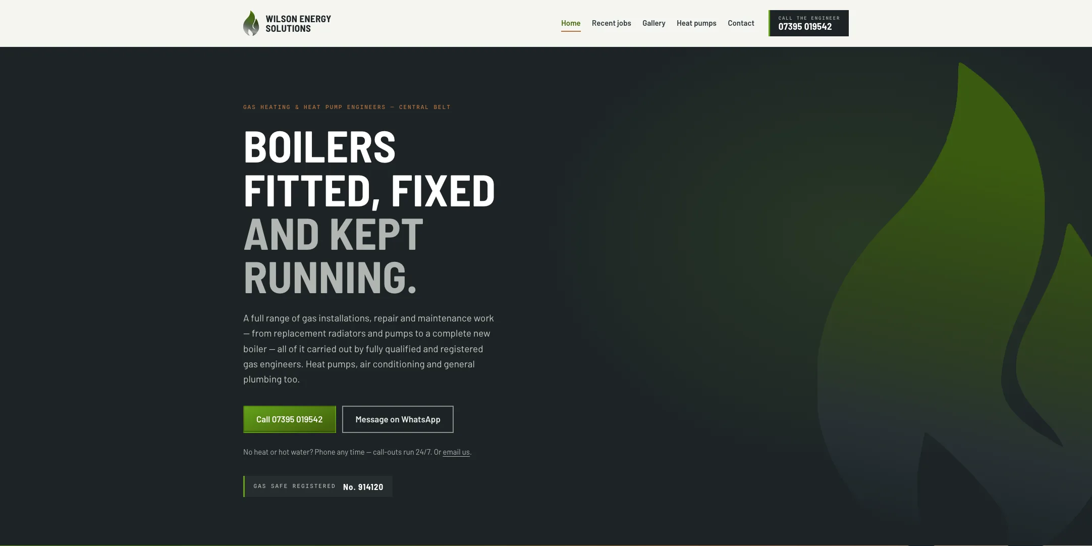 Wilson Energy Solutions site hero shown on desktop